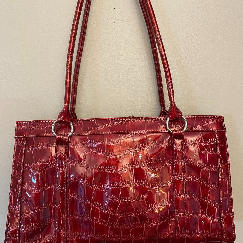 Sag Harbor Red Embossed Patent Leather Material Handbag